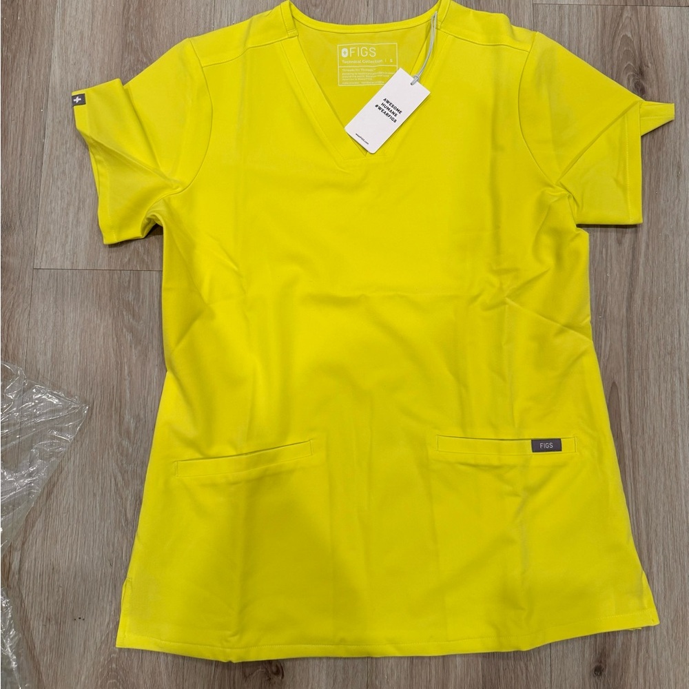 Figs Neon Yellow Two Pocket Scrub Top
